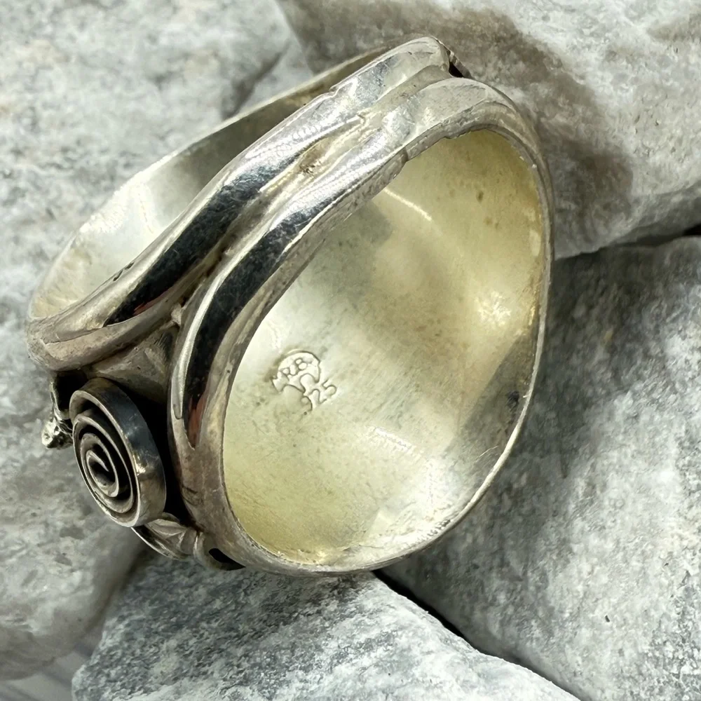 Navajo Sterling Silver Howling Wolf Turquoise Ring —Genevieve Francisco
